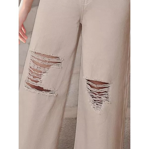 SweatyRocks Girl's Casual High Elastic Waist Ripped Jeans Straight Leg Denim Pants with Pocket
