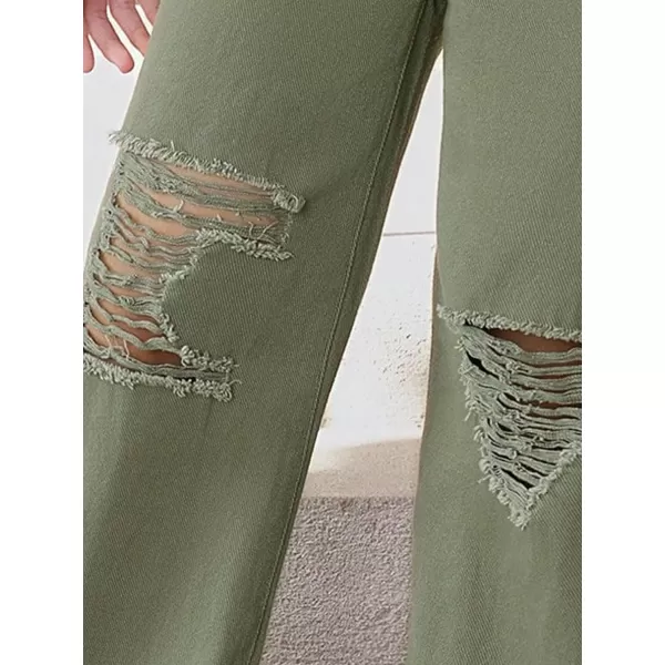 SweatyRocks Girl's Casual High Elastic Waist Ripped Jeans Straight Leg Denim Pants with Pocket