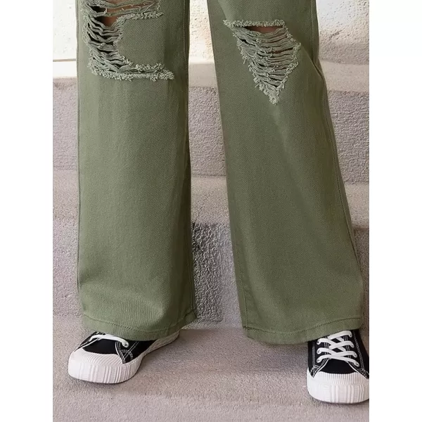 SweatyRocks Girl's Casual High Elastic Waist Ripped Jeans Straight Leg Denim Pants with Pocket