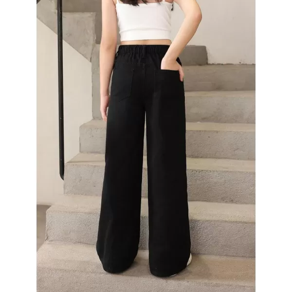 SweatyRocks Girl's Casual High Elastic Waist Ripped Jeans Straight Leg Denim Pants with Pocket