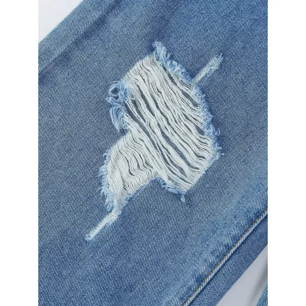 SweatyRocks Girl's Casual High Elastic Waist Ripped Jeans Straight Leg Denim Pants with Pocket
