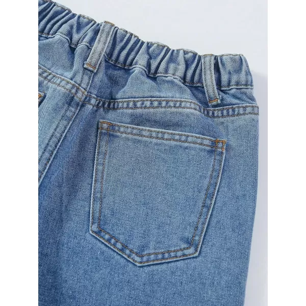 SweatyRocks Girl's Casual High Elastic Waist Ripped Jeans Straight Leg Denim Pants with Pocket