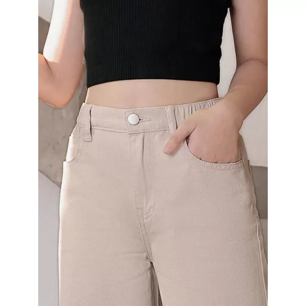 SweatyRocks Girl's Casual High Elastic Waist Ripped Jeans Straight Leg Denim Pants with Pocket
