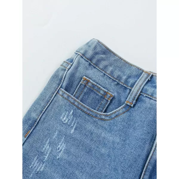 SweatyRocks Girl's Casual High Elastic Waist Ripped Jeans Straight Leg Denim Pants with Pocket