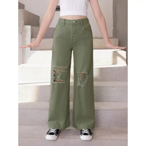 SweatyRocks Girl's Casual High Elastic Waist Ripped Jeans Straight Leg Denim Pants with Pocket