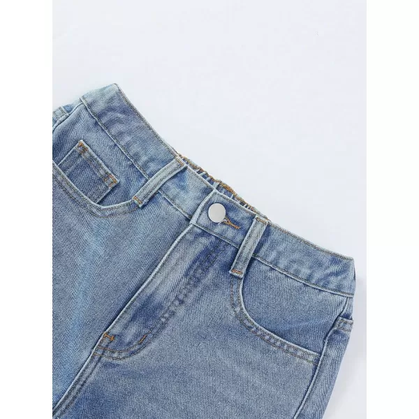 SweatyRocks Girl's Casual High Elastic Waist Ripped Jeans Straight Leg Denim Pants with Pocket