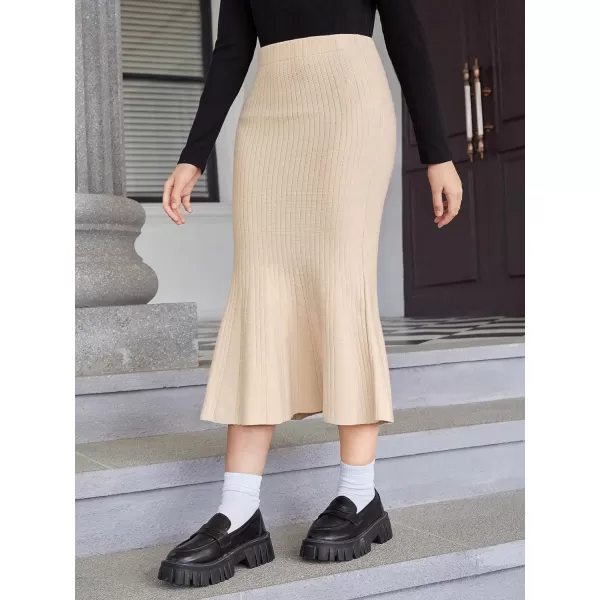 SweatyRocks Girl's Casual High Waist Ribbed Knit Skirt Solid Skinny Midi Skirts