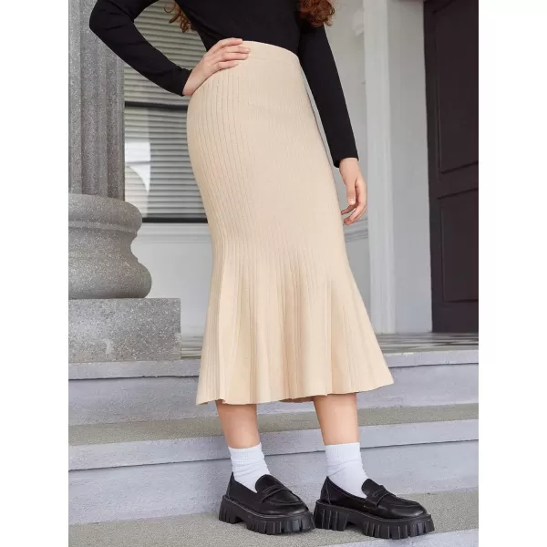 SweatyRocks Girl's Casual High Waist Ribbed Knit Skirt Solid Skinny Midi Skirts