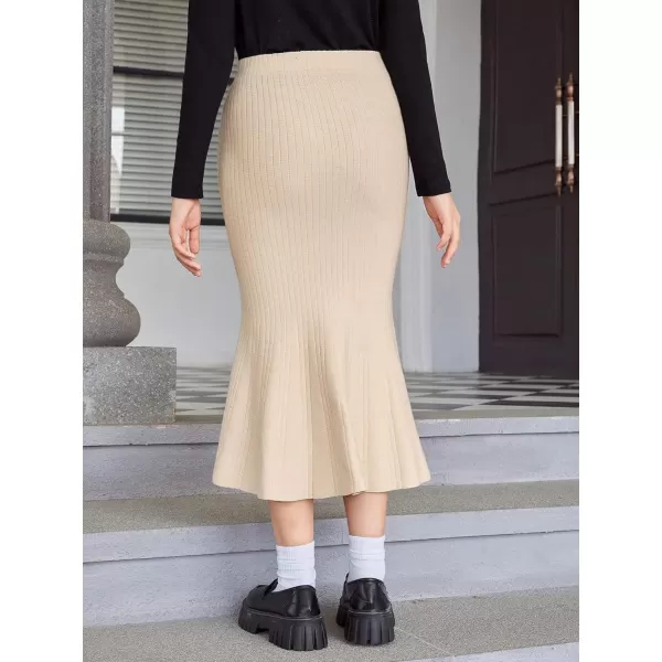 SweatyRocks Girl's Casual High Waist Ribbed Knit Skirt Solid Skinny Midi Skirts