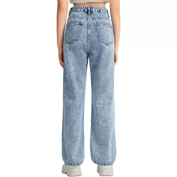 SweatyRocks Girl's Casual High Waisted Straight Leg Jeans Plain Denim Pants with Pocket