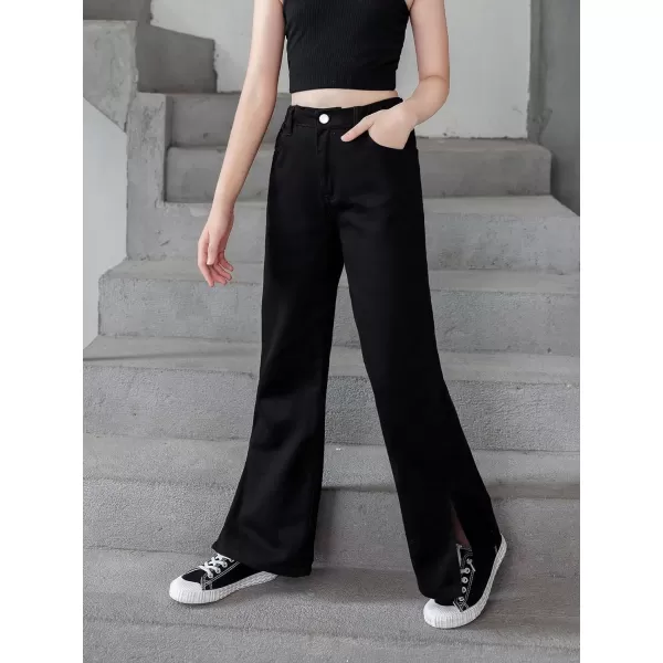 SweatyRocks Girl's Casual High Waisted Straight Leg Jeans Plain Denim Pants with Pocket