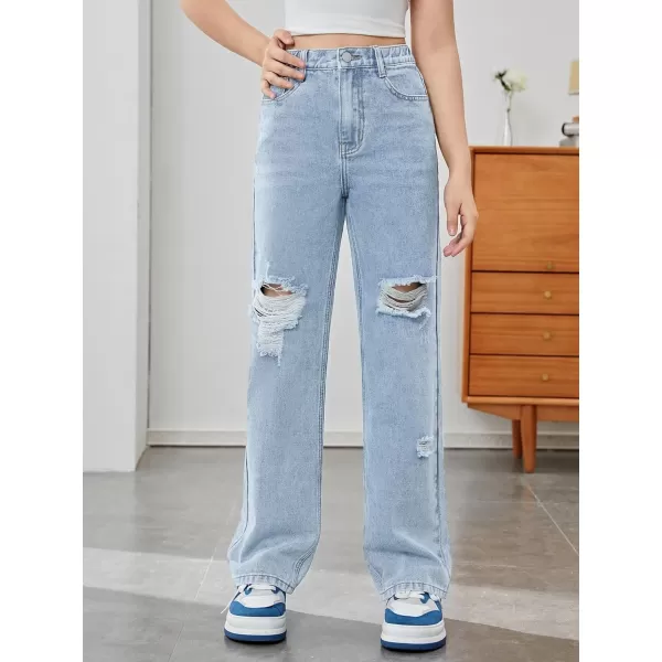 SweatyRocks Girl's Casual High Waisted Straight Leg Jeans Plain Denim Pants with Pocket