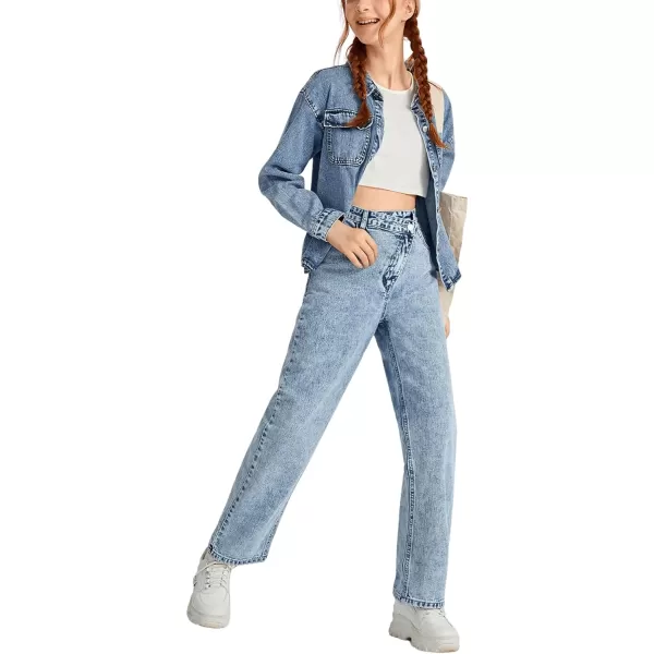 SweatyRocks Girl's Casual High Waisted Straight Leg Jeans Plain Denim Pants with Pocket