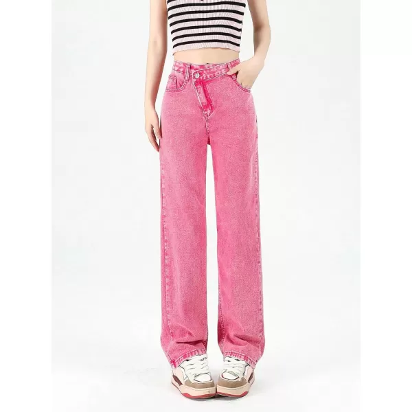 SweatyRocks Girl's Casual High Waisted Straight Leg Jeans Plain Denim Pants with Pocket
