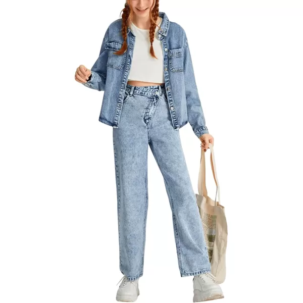 SweatyRocks Girl's Casual High Waisted Straight Leg Jeans Plain Denim Pants with Pocket