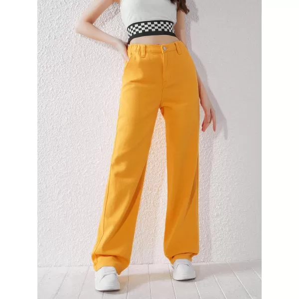 SweatyRocks Girl's Casual High Waisted Straight Leg Jeans Plain Denim Pants with Pocket