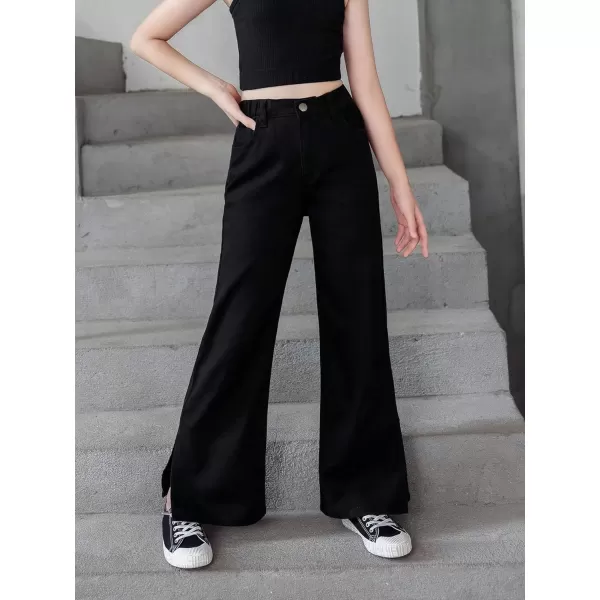 SweatyRocks Girl's Casual High Waisted Straight Leg Jeans Plain Denim Pants with Pocket