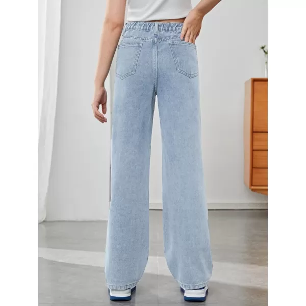 SweatyRocks Girl's Casual High Waisted Straight Leg Jeans Plain Denim Pants with Pocket