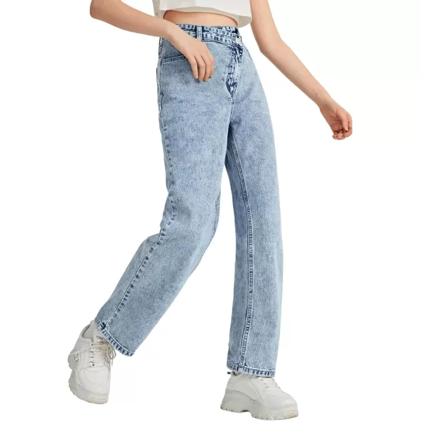 SweatyRocks Girl's Casual High Waisted Straight Leg Jeans Plain Denim Pants with Pocket