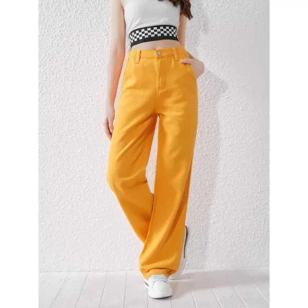 SweatyRocks Girl's Casual High Waisted Straight Leg Jeans Plain Denim Pants with Pocket