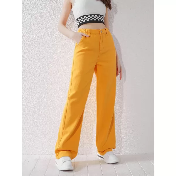 SweatyRocks Girl's Casual High Waisted Straight Leg Jeans Plain Denim Pants with Pocket
