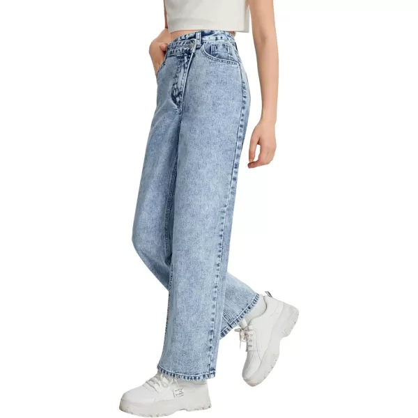 SweatyRocks Girl's Casual High Waisted Straight Leg Jeans Plain Denim Pants with Pocket