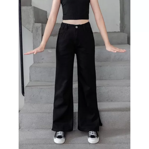 SweatyRocks Girl's Casual High Waisted Straight Leg Jeans Plain Denim Pants with Pocket
