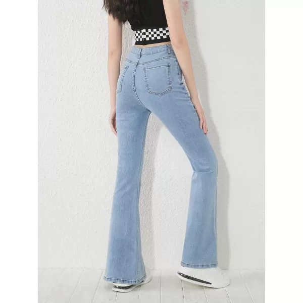 SweatyRocks Girl's Casual High Waisted Zip Up Jeans Flare Leg Split Hem Long Denim Pants