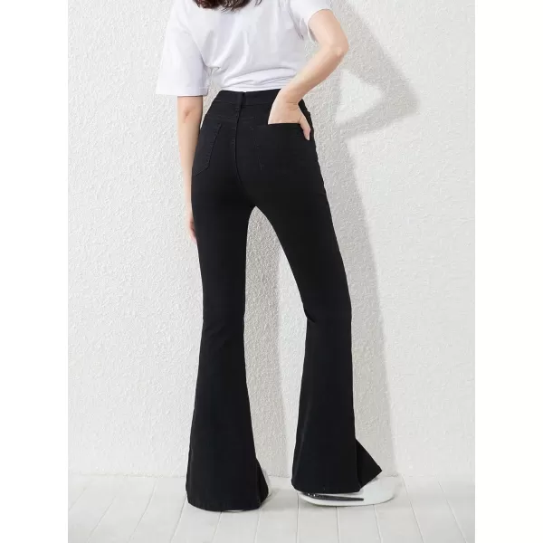 SweatyRocks Girl's Casual High Waisted Zip Up Jeans Flare Leg Split Hem Long Denim Pants