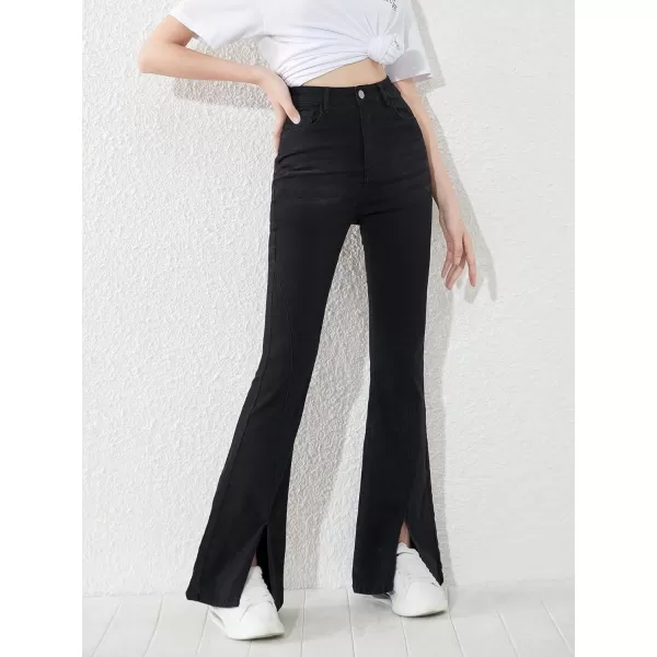SweatyRocks Girl's Casual High Waisted Zip Up Jeans Flare Leg Split Hem Long Denim Pants