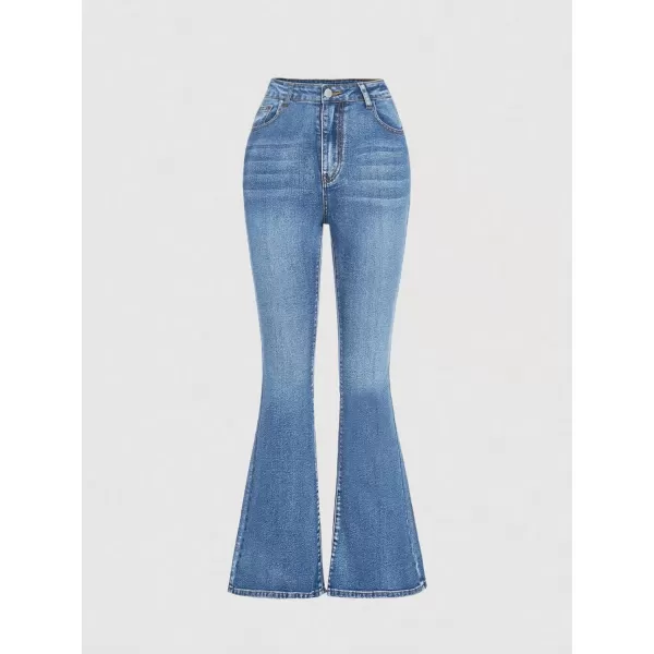 SweatyRocks Girl's Casual High Waisted Zip Up Jeans Solid Flare Leg Stretch Denim Pants