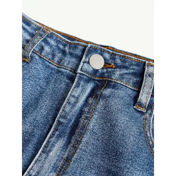 SweatyRocks Girl's Casual High Waisted Zip Up Jeans Solid Flare Leg Stretch Denim Pants