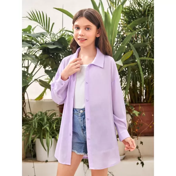 SweatyRocks Girl's Casual Long Sleeve Button Down Shirt Drop Shoulder Summer Blouse Top