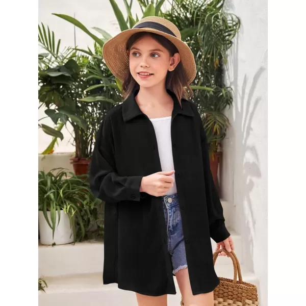 SweatyRocks Girl's Casual Long Sleeve Button Down Shirt Drop Shoulder Summer Blouse Top