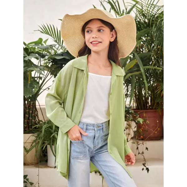 SweatyRocks Girl's Casual Long Sleeve Button Down Shirt Drop Shoulder Summer Blouse Top