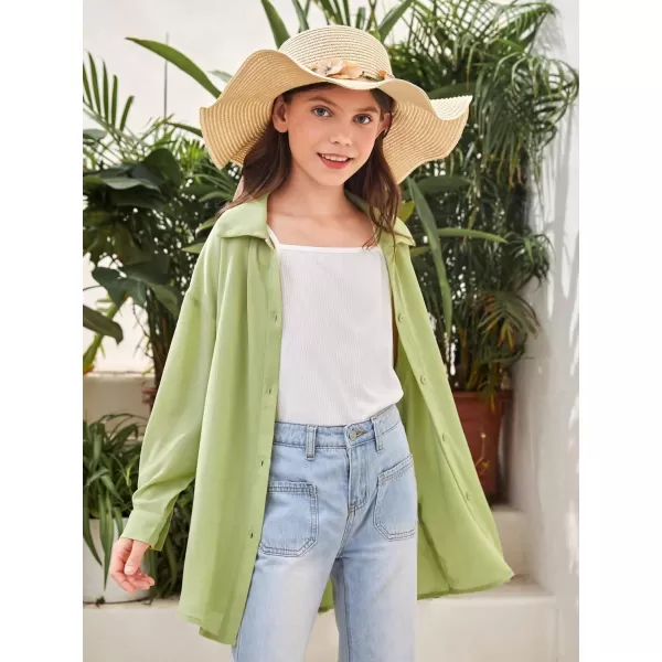 SweatyRocks Girl's Casual Long Sleeve Button Down Shirt Drop Shoulder Summer Blouse Top