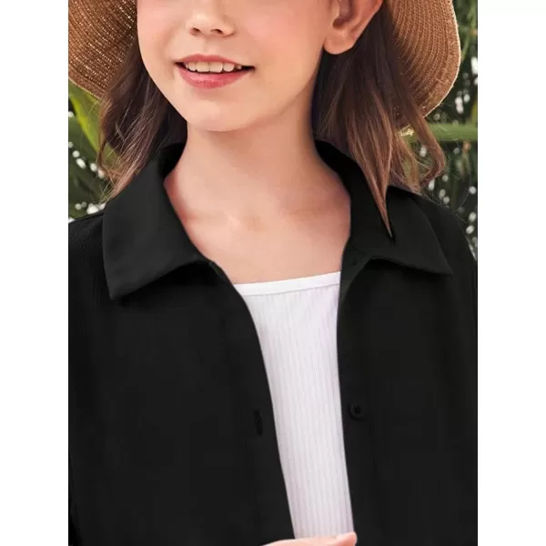 SweatyRocks Girl's Casual Long Sleeve Button Down Shirt Drop Shoulder Summer Blouse Top