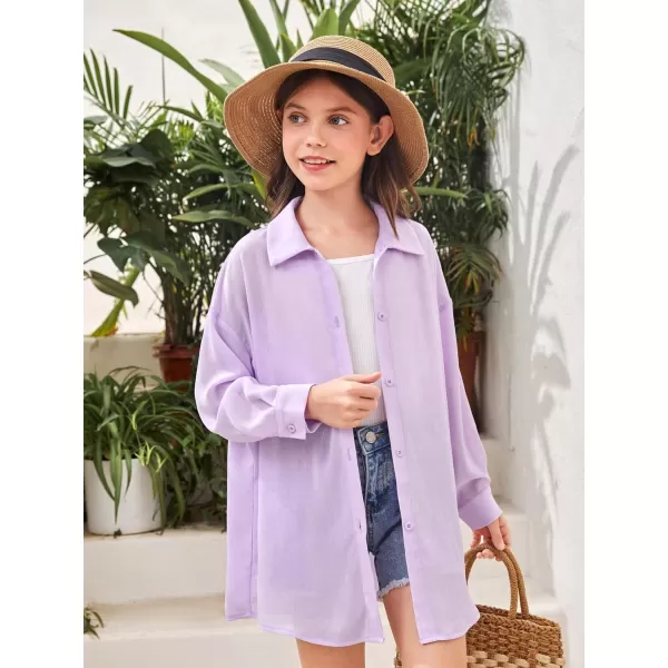 SweatyRocks Girl's Casual Long Sleeve Button Down Shirt Drop Shoulder Summer Blouse Top
