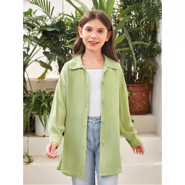 SweatyRocks Girl's Casual Long Sleeve Button Down Shirt Drop Shoulder Summer Blouse Top
