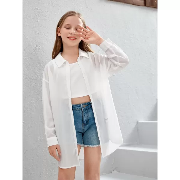 SweatyRocks Girl's Casual Long Sleeve Button Down Shirt Drop Shoulder Summer Blouse Top