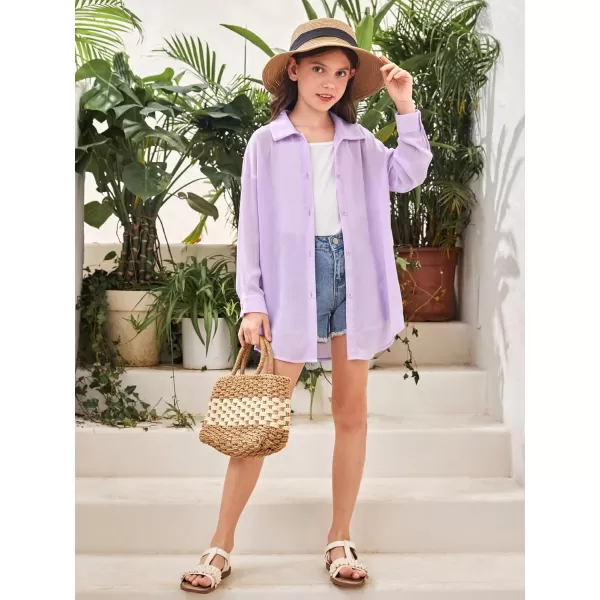 SweatyRocks Girl's Casual Long Sleeve Button Down Shirt Drop Shoulder Summer Blouse Top