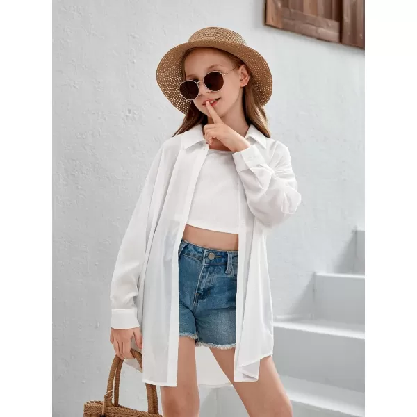 SweatyRocks Girl's Casual Long Sleeve Button Down Shirt Drop Shoulder Summer Blouse Top