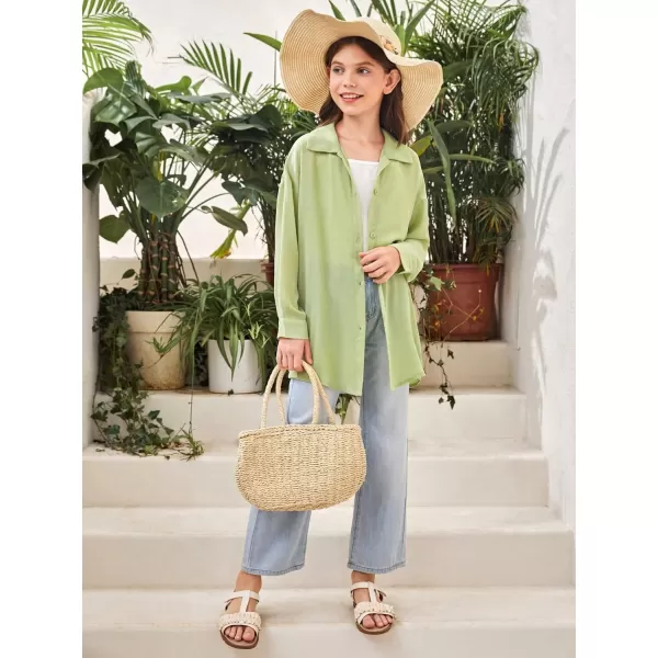 SweatyRocks Girl's Casual Long Sleeve Button Down Shirt Drop Shoulder Summer Blouse Top
