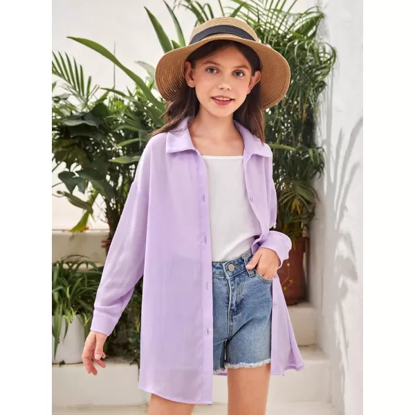 SweatyRocks Girl's Casual Long Sleeve Button Down Shirt Drop Shoulder Summer Blouse Top