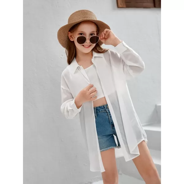 SweatyRocks Girl's Casual Long Sleeve Button Down Shirt Drop Shoulder Summer Blouse Top