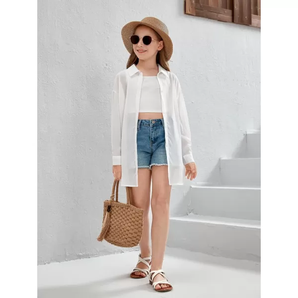 SweatyRocks Girl's Casual Long Sleeve Button Down Shirt Drop Shoulder Summer Blouse Top