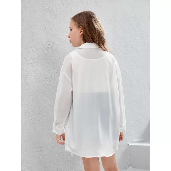 SweatyRocks Girl's Casual Long Sleeve Button Down Shirt Drop Shoulder Summer Blouse Top
