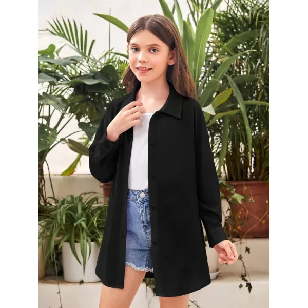 SweatyRocks Girl's Casual Long Sleeve Button Down Shirt Drop Shoulder Summer Blouse Top