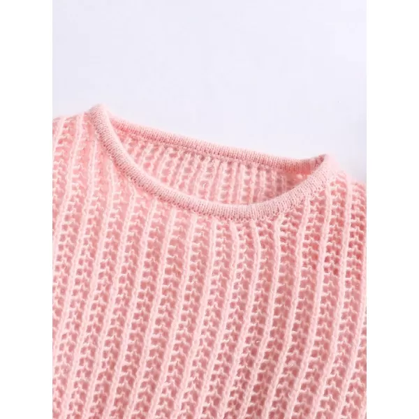 SweatyRocks Girl's Casual Round Neck Long Sleeve Lightweight Sweater Ribbed Knit Crochet Crop Tops Sweater