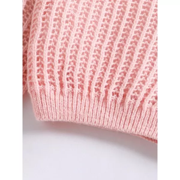 SweatyRocks Girl's Casual Round Neck Long Sleeve Lightweight Sweater Ribbed Knit Crochet Crop Tops Sweater